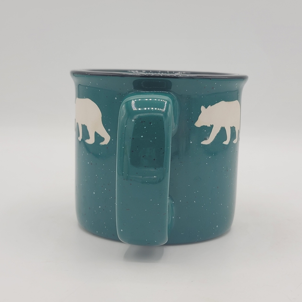 Teal Speckled Campfire Mug Incised Bear Silhouettes Thick Ceramic Liquid Logic - Picture 4 of 10